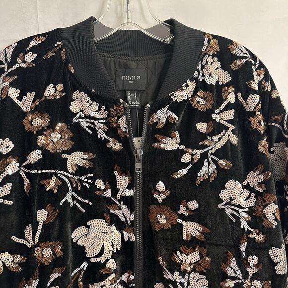 NEW Forever 21 Men’s Floral Sequin Bomber Jacket Coat Sz LARGE - Picture 3 of 9